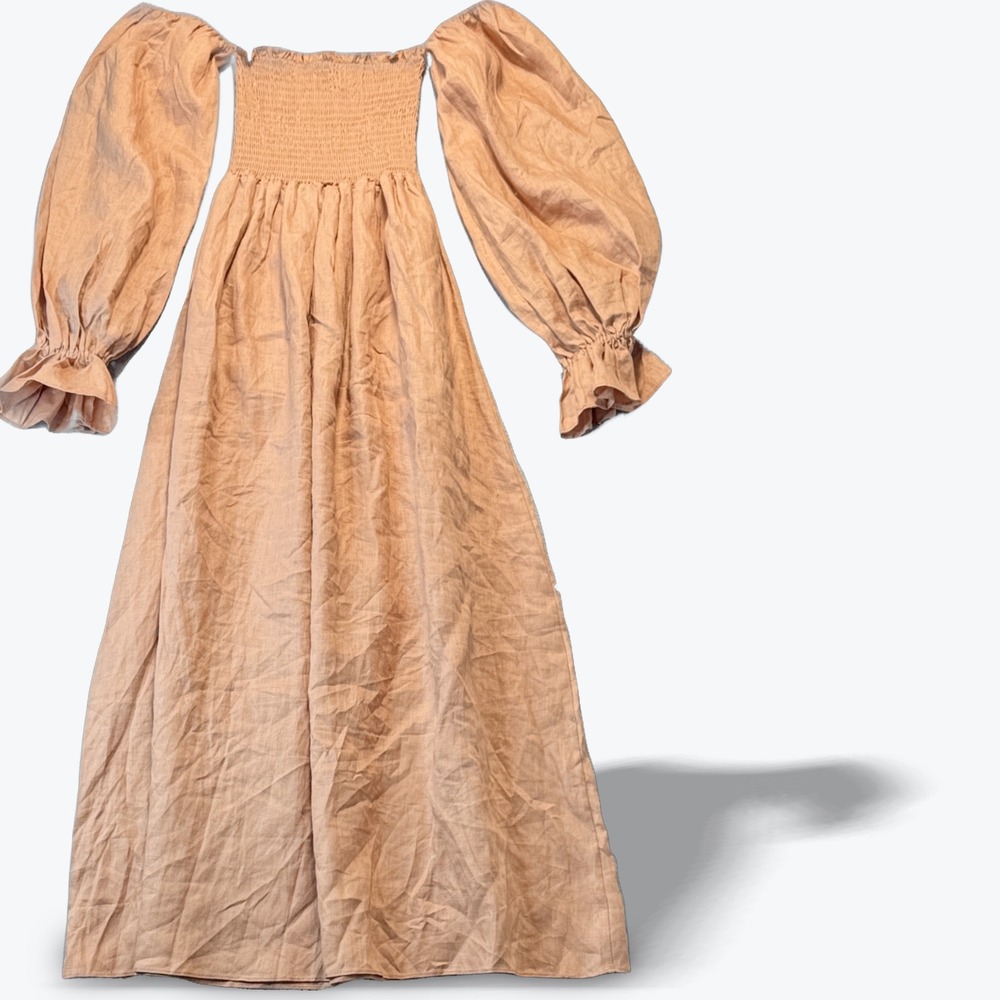 Petal Pup Terracotta Tan Smocked Off Shoulder Puff Sleeve Maxi Dress‎ Size 2